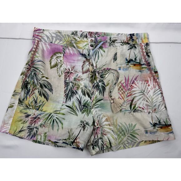 Johnny Was Walking Tropical Beach Print Linen Shorts Women's Medium - Picture 1 of 8
